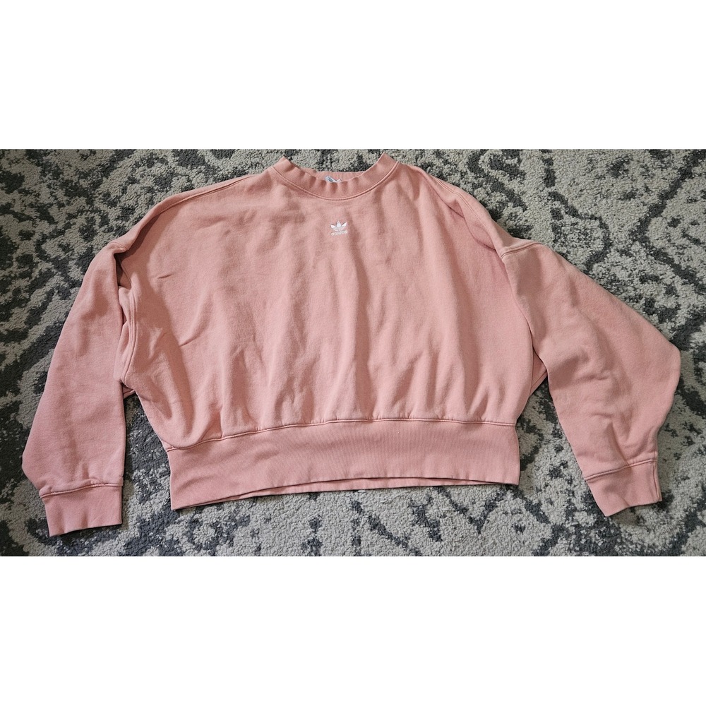 Adidas Originals Womens Cropped Sweatshirt Pink Trefoil Logo Pullover Large